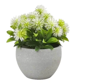 PIANTA CON VASO GRIGIO PIANTINA FINTA FIORI FINTI ARTIFICIALE BIANCO FIORE 13 CM - Foto 1 di 11