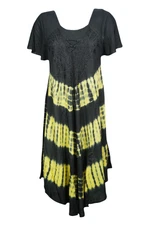 Boho Hippie Gypsy Dress Handmade Loose Flowy Beach Dresses Tie Dye Black Yelow L