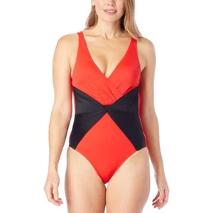 plus size 20W Colleen Lopez Colorblock Twist Front Swimsuit red/black new - Picture 1 of 2