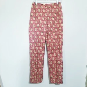 Talbots Hose Größe 6 rot Blumenmuster geometrisches gerades Bein gefüttert Baumwolle USA - Bild 1 von 12