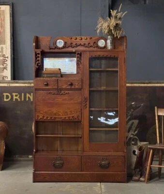 Antique Dressing Cabinet, Antique Chifferobe, Oak Side By Side Wardrobe Cabinet - Image 1 of 4