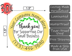 30 Pcs Custom/Personalized Thank You Waterproof Stickers Labels Decals Printing - Picture 1 of 5