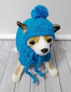 crochet handmade pet hat dog cat sweater pom xs xsmall breed teal blue - Picture 1 of 6