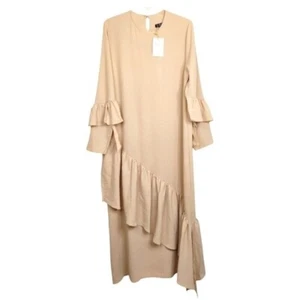 La Via Paris Maxi Dress Tan Ruffles Long Sleeve size 2XL Loose Fit Stretchy NWT - Picture 1 of 14