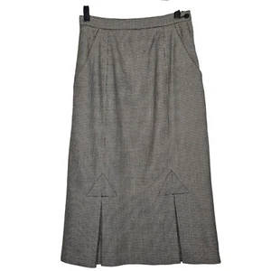 Houndstooth Wool Blend A-Line Skirt Pocket Side Zipper Fish Tail Midi Office 7/8 - Picture 1 of 11