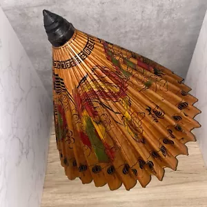 Antique Asian Paper Hand Painted Chinese Dragon Design Umbrella Parasol Décor - Picture 1 of 12