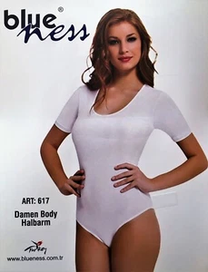 617 Damen Body Halbarm Kurzarm Tanz Sport Bodysuit Slipbody 6XL-52 Weiß 1 - Bild 1 von 2