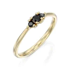 Delicate Trilogy 0.16CT Black Lab-Grown Diamond Stacking Ring In 10K Yellow Gold - Picture 1 of 6