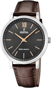 Festina F20660/6 Herrenuhr Analog Solar 5 ATM Leder Edelstahl Braun Silber - Bild 1 von 3