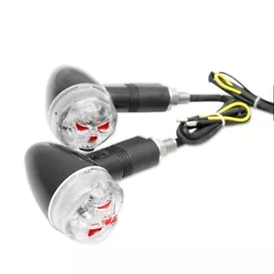 12V 3D Skull Skeleton Motorcycle LED Turn Signal Indicators Light Cafe Racer ATV - Foto 1 di 5