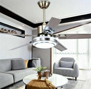 52" Stainless Steel Ceiling Fan Chandelier w/ 3-Color Change LED Light+Remote - Picture 1 of 12