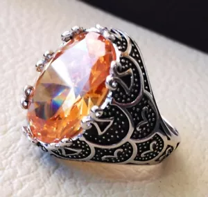 Anillo de citrino amarillo hecho a mano con piedras preciosas turcas sello de plata 925 anillo para hombre MR#291 - Imagen 1 de 3