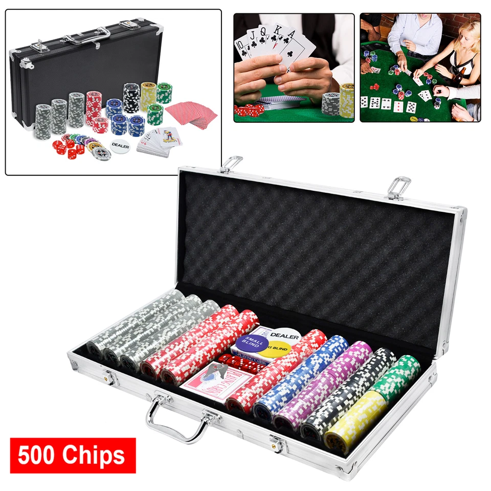 MARKENLOS Pokerkoffer Pokerset mit 500 Standard Pokerchips Alu Koffer Casino Poker Chips