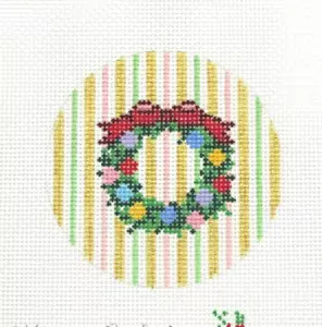 Kangaroo Paw Designs Christmas Wreath Ornament Handpainted Needlepoint Canvas - Picture 1 of 1