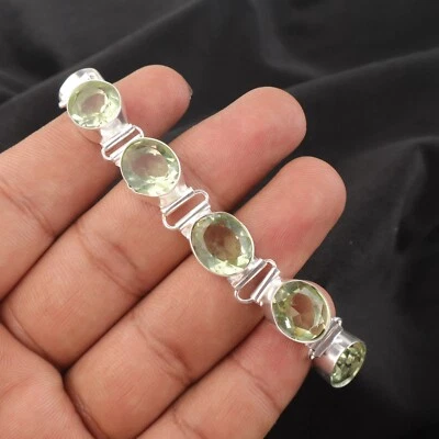 Brazalete de joyería hecha a mano de plata de ley 925 con piedras preciosas de amatista verde regalo para Foto 1 de 3