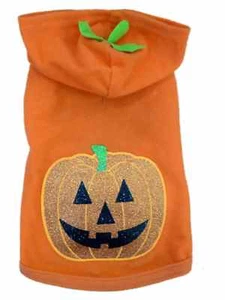 Simply Dog Hoodie Costume Orange Glittery Pumpkin Fleece Pet Outfit Shirt XS - Picture 1 of 1