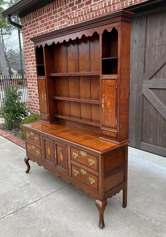 Antique English Plate Dresser Sideboard Server GEORGIAN Era Oak and Mahogany Cover