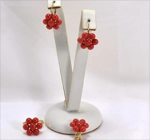 PARURE IN ORO 18 KT E CORALLO ROSSO BOTTONI -OGFR 022- - Picture 1 of 3