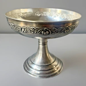 Coupe sur Piédouche Art Nouveau décor CERISES en métal argenté poinçon M. Barré - Picture 1 of 7