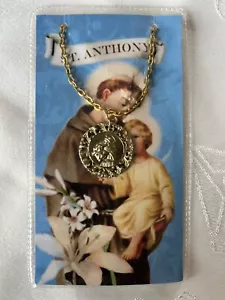 Vintage Religious St. Anthony Medal Necklace on Prayer Card - Picture 1 of 4