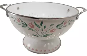 Colino Smalto Bianco Polveroso Rosa Tulipani Verdi Floreale Country Arte Popolare Cucina - Foto 1 di 8