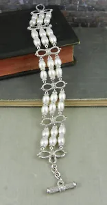 Judith Ripka 925 Sterling & Cultured Freshwater Pearl Strand Toggle Bracelet - Picture 1 of 7