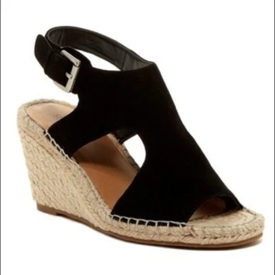 Zapatos de alpargata de gamuza negra Susina Dillon 7,5 7 1/2 color tostado trenzado tacones de cuña Foto 1 de 4