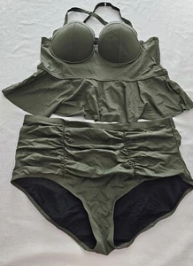 Torrid Swim Top Bottom Set Retro Chic Underwire Corset Olive Green Size 3 3X Set - Picture 1 of 18