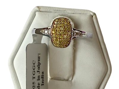 Natural Yellow Diamond White Diamond 1/4ct 925 Sterling Silver Ring Size P-Q /8 - image 1 of 4