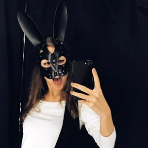 Women Sexy Leather Eyemask Halloween Bondage Rabbit Bunny Head Cosplay Eye Mask - Picture 1 of 9