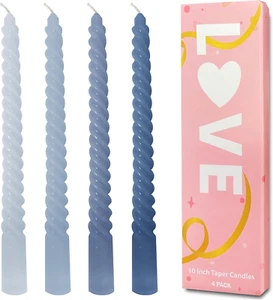 Taper Candles Blue, Spiral Twisted Candles Set of 4, Unscented Taper Candlestick - Picture 1 of 6