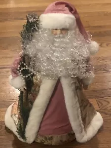 Vintage Unique Rose Pink Gold Chic Glam Christmas Santa Claus Tree Topper 15x10” - Picture 1 of 18