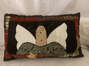 Primitive Angel 17"x10" Quilted Appliquéd Embroidered Pillow Signed Dated 1999 - Picture 1 of 3