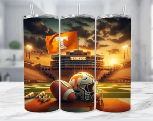 Tennessee Vols Football Stainless Steel Tumbler/ Metal Straw  20 Oz Burnt Orange - Picture 1 of 3