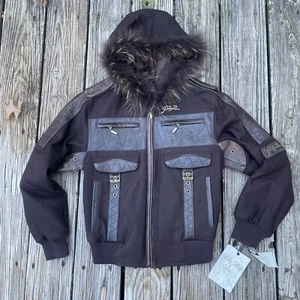 VTG PELLE PELLE Brown Jacket Coat Fur Trim Hood Wool Size Small New - Picture 1 of 9