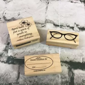 Rubber Stamps Lot Of 3 Stamped By - Glasses - Shakespeare Quote Crafting - Picture 1 of 3