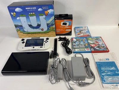 Nintendo Wii U 32GB Mario & Luigi Deluxe preto correspondente SN COM caixa e Mario Kart 8 - Imagem 1 de 4