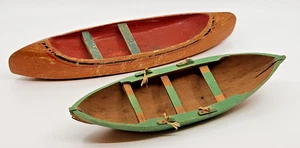 Vintage Indian Hand-Carved Wooden Toy Canoes - Lot of 2 - One has Slight Damage - Picture 1 of 6