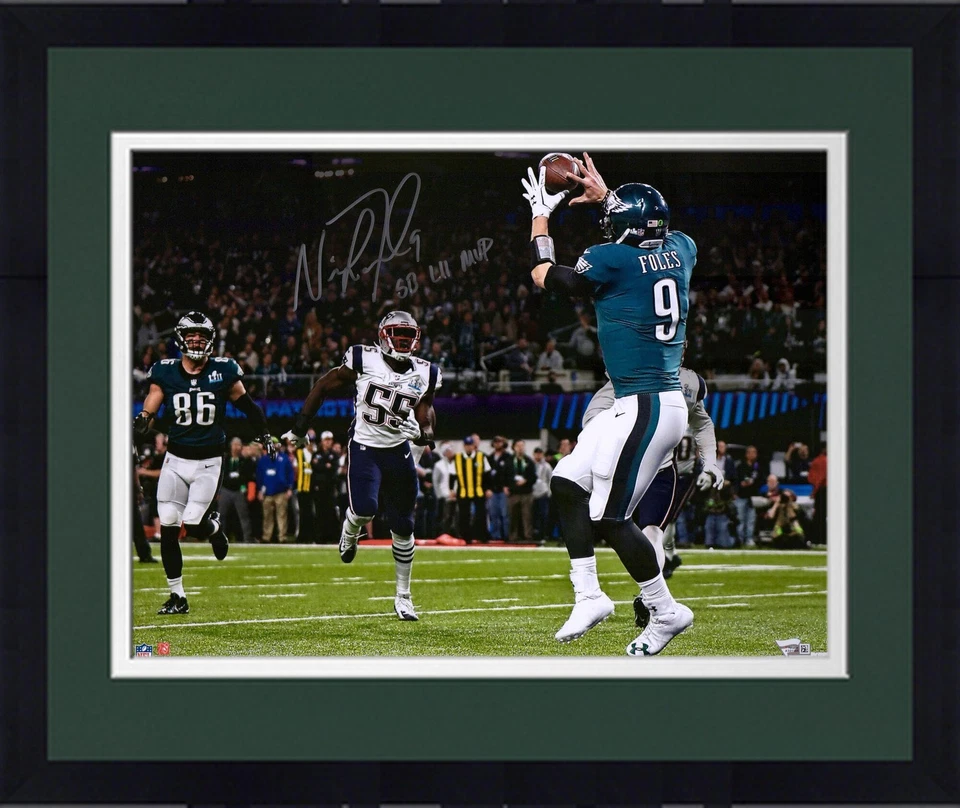 Foto firmada por Nick Foles Eagles Super Bowl LII campeón 16x20 TD enmarcada con Insc Foto 1 de 1