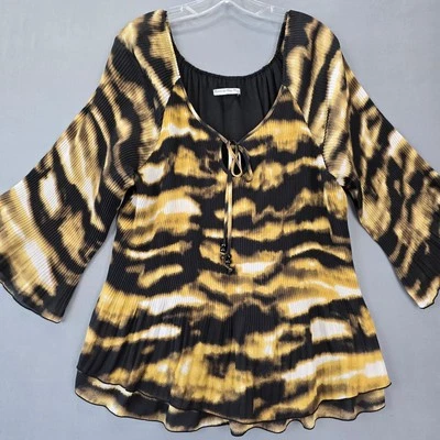 Camisa Larry Levine Signature Negra Marrón Preppy Tigre Rayas Mujer Talla Grande 3X Foto 1 de 4