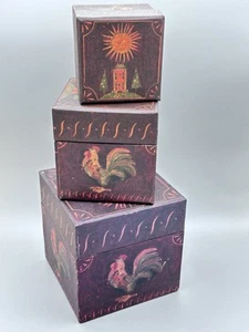 Lang Bob’s Boxes Set of 3 Stacking Nesting Gift Primitives Rooster Square - Picture 1 of 9
