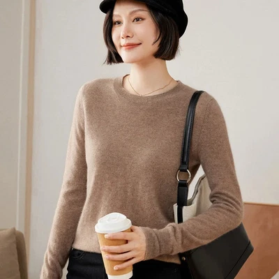 Women’s 100% Pure Goat Cashmere Jumper Knitted Pullover Soft O-Neck Sweaters UK - Image 1 of 4
