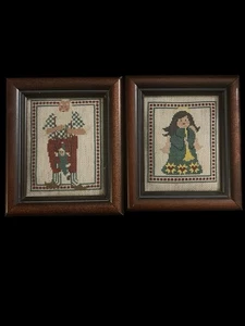 VTG Christmas Needlepoint Santa & Angel Framed Set Of 2 6.5”x 5.5” - Picture 1 of 8