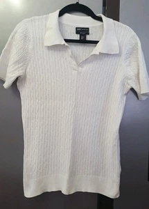 En muy buena condición Jones New York Clásico Blanco Polo Top Talla L Algodón Tejido con Cable Jersey Preppy - Imagen 1 de 15