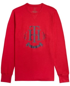 Tommy Hilfiger Mens Thermal Waffle-Knit Logo Graphic Long-Sleeve T-Shirt S Red - Picture 1 of 1