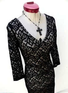 MEI MEI Black Lace DRESS Size Aus 10 USA 6 V-Neck Gothic Party Cocktail Evening - Picture 1 of 6