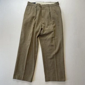 Vtg Polo Ralph Lauren 34x28 Brown Houndstooth Cotton Pleated Mens Dress Pants - Picture 1 of 9