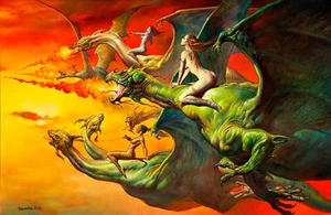 Flight of the Dragons by Boris Vallejo A1 High Quality Canvas Print - Picture 1 of 1