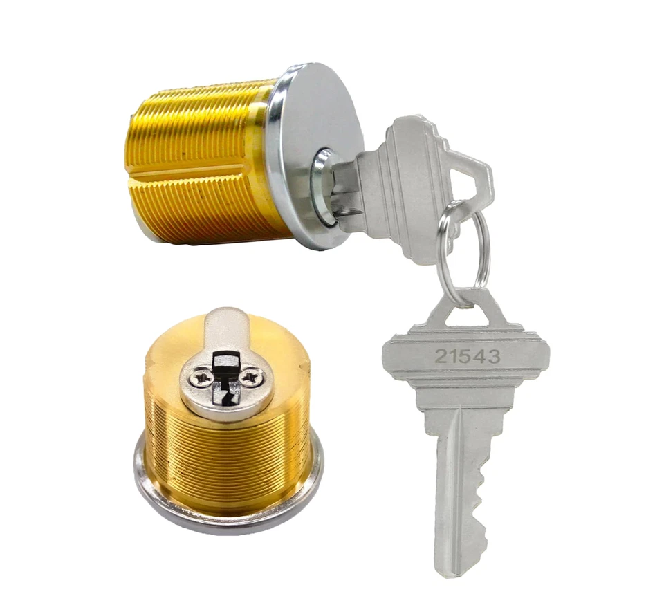 2 Mortise Lock Cylinders 1" for Front Door Adams Rite Brass and 3 Keys