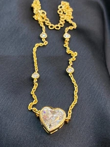 Splendida Collana Cuore Rotonda Brillante Ratonda Diamanti Veri In Oro 18K - Foto 1 di 12